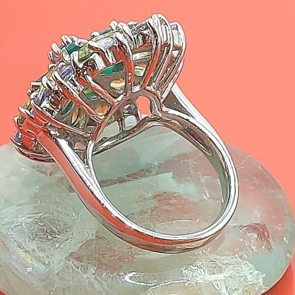 Natural Aventurine 6x4mm, Peridot, Tanzanite 925 Sterling Silver Ring Size 6.75 - Picture 8 of 11